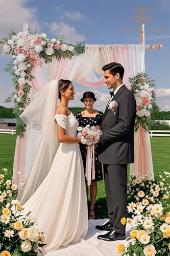 TINGE TIME Wedding Arch Flowers Kit - Deluxe 5pcs Artificial Floral Swag with 3 Sheer Drapes, Realistic Silk Flower Arrangements for Wedding Ceremony Arbor Backdrop Reception Party Home Decor - color: Dusty Rose & Champange