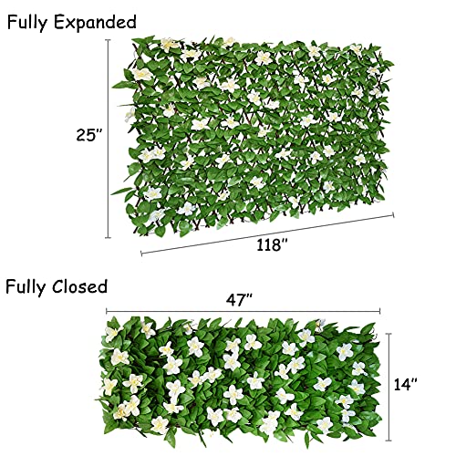 Expandable Faux Ivy Fence,Artificial Privacy Screen Decor for Outdoor Wall, Balcony and Patio, Single Sided Leaves (2,White Flower) - color: White Flower