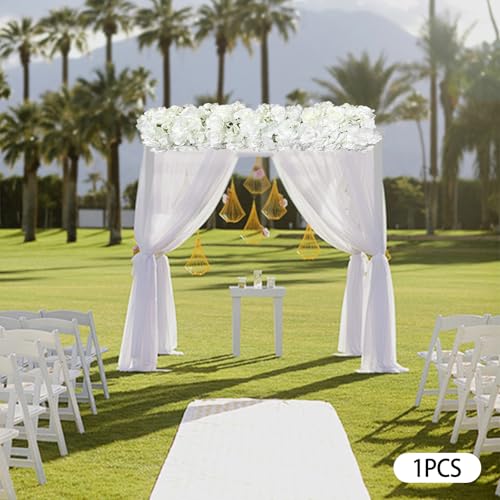 Artificial Silk Flowers Row, 3.28FT White Rose Panel Backdrop - Fake Flower Vine Garland for Wedding Arch, Door Arrangement, Party Wall Decor, Indoor/Outdoor