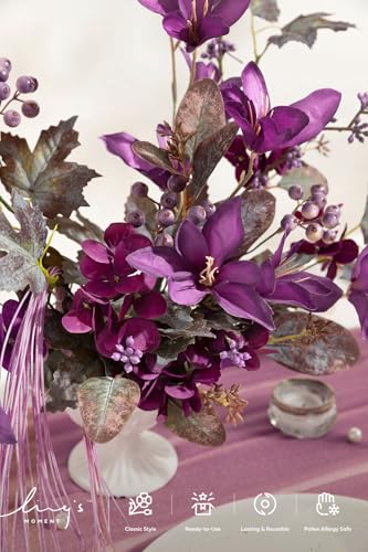Ling's moment Artificial Greenery Stems Box Set, 46pcs with 8 Kinds of Faux Greenery Picks for DIY Bridal Bouquets Wedding Floral Arrangement Table Centerpieces, Plum & Plum Lily - color: Prpl-plum & Plum Lily