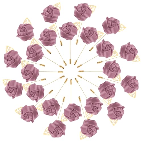 M METERXITY 48-Pack Flower Lapel Pins for Men, Golden Leaf Rose Boutonnieres Pin Groom Boutonnieres for Wedding/Dance/Party, Men Lapel Pins for Suits Satin Flower Corsage [Bean Paste Red] - color: Bean Paste Red