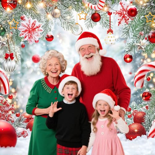 Christmas Candy Cane Backdrop, Winter Wonderland Forest Snowy Scene Photography Background, Xmas Holiday New Year Family Party Decorations Banner Photo Booth Studio Props 5X3FT - color: Red, size: 5X3FT