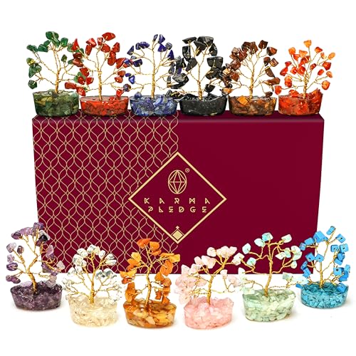 Crystal Tree Set of 12 Unique Birthday Gifts for Women, Sister, Mom & Dad, Home Office Decor for Positive Energy, Bring Good Luck, Money, Reiki Healing Stone Chakra Tree of Life Return Gift Sets - color: Set of 12 Mini Orgone Base Trees Crystal Tree