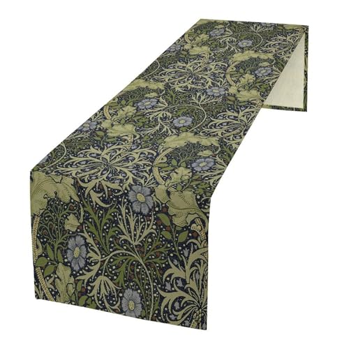 William Morris Style Table Runner for Table Decor, Art Rustic Botanical Flower Vintage Floral Printed for Kitchen Dining Room Living Room Farmhouse Party Holiday Decorate 13" x 48" - color: William Morris_20, size: 13"W x 36"L (Pack of 1)