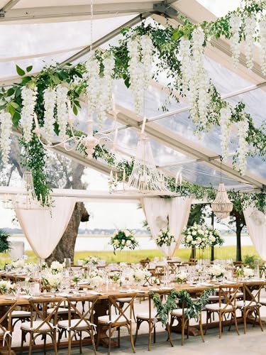 IPOPU 3.9FT Wisteria Artificial Flowers, 4PCS Wisteria Hanging Flowers, Silk White Flower with Long Stem for Tall Vase Filling Wedding Wall Backdrop Centerpieces Home Decoration (White) - color: White