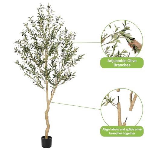 Realead Faux Olive Tree 6ft - Tall Olive Trees Artificial Indoor with Natural Trunk and Lifelike Leaves - Fake Olive Tree with Pot for Modern Home Office Living Room Decor - size: 6ft