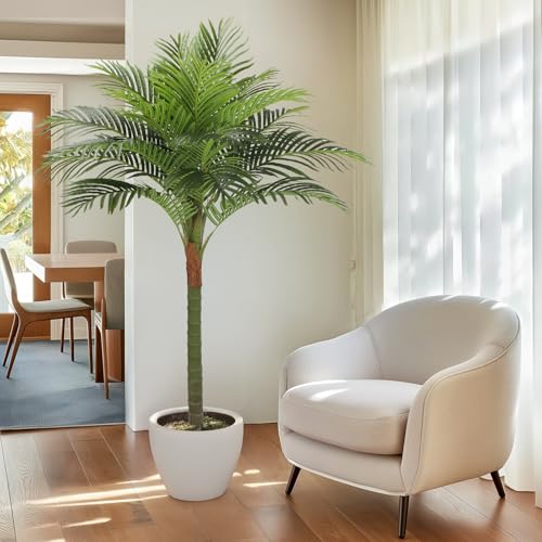 FLOWORLD Palm Tree Artificial Tropical Plant 5FT Tall Faux Plants Indoor Fake Floor Plants Decorative Palm Tree Large Office Plant Artificial Palm Trees for Home House Decor - size: 5ft