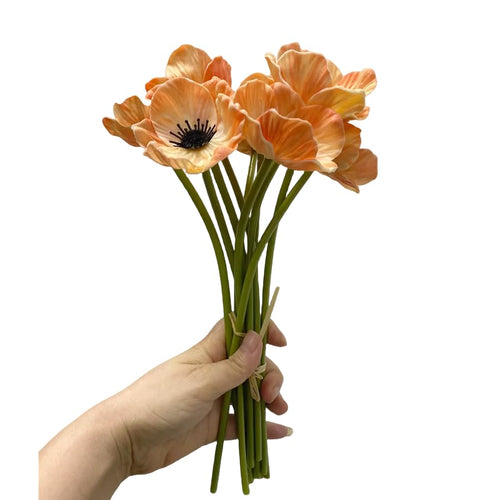 10 Stem 11" Bouquets Artificial Flowers Poppy Flowers,No Fade Anemone PU Fake Wild Flowers for Kitchen Table Centerpiece Vase,Home Greenery Wedding Holding Flowers Backdrop Arch Wall (Champagne) - color: Champagne