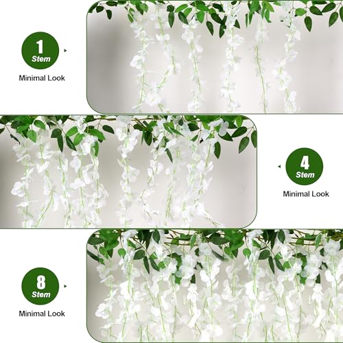 BSMYBO 3 Pack 18FT Wisteria Artificial Flower Garlands White Wisteria Hanging Flower Vine Faux Wisteria Garland Silk Wisteria Flower Arch for Wedding Arch Party Ceremony Wall Backdrop Decoration - color: White