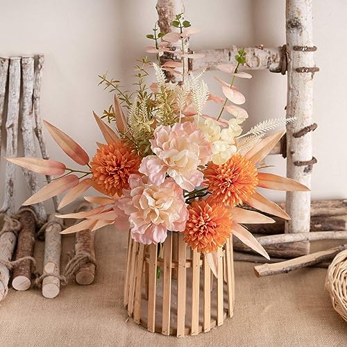 KIRIFLY Artificial Fake Flowers Plants Silk Flower Arrangements Wedding Bouquets Decorations Plastic Floral Table Centerpieces for Home Kitchen Garden Party Décor (Pink Orange) - color: Pink Orange