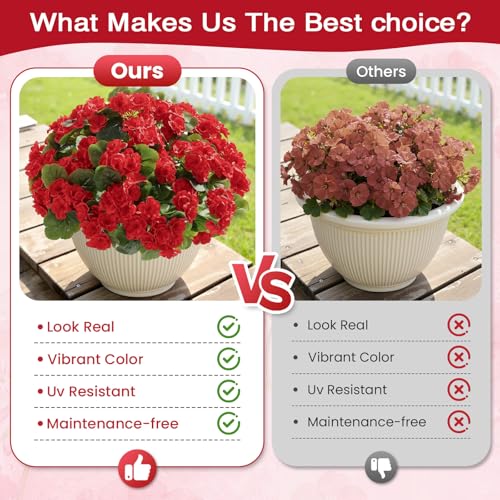 Alupssuc 8Pcs Artificial Geranium Flowers for Outdoors Decoration Silk Floral, UV Resistant Fake Plants, Faux Flower for Porch Garden Table Centerpieces Home Indoor Outside Spring Decor(8, Red) - color: Red
