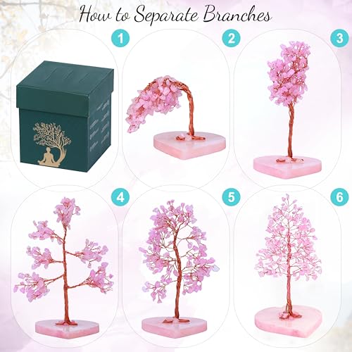 Crocon Crystal Heart Base Tree of Life Gifts for Women, Rose Quartz Healing Crystals Tree Brings Positive Energy, Good Luck, Money, Feng Shui Home & Office Desk Decor, for Mom & Wife Present - color: 002c Rose Quartz (Quartz Tree)