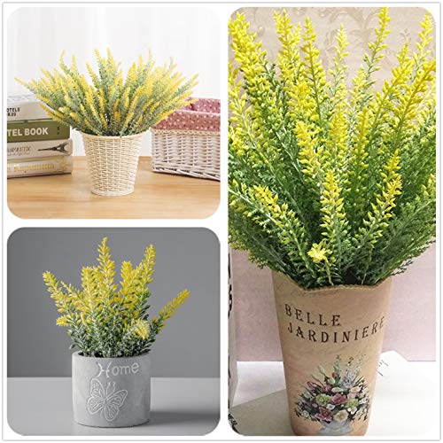 Artificial Flowers Lavender, Fake Flowers for Decoration Faux Flower Plants Plastic Greenery Decorations for Outdoor Garden Outdoors Home Art Floral Arrangements Wedding DIY Bouquet - Yellow 4 Pack - color: Lavender-yellow-4 Pack