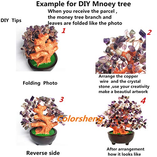 Colorsheng 7 Inch Quartz Crystal Money Tree Bonsai Feng Shui Gem Decoration for Wealth and Luck (Green) - color: Green