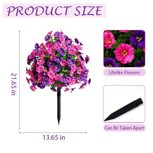 Artificial Petunias with Ground Stake - UV Resistant & Waterproof Faux Flowers for Outdoor Indoor Garden, Yard, Planter, Porch & Home Decor (Style D,2 Pcs) - color: Style D ,2 Pcs