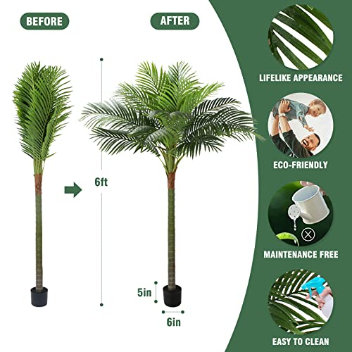 FLOWORLD Palm Tree Artificial Tropical Plant 6FT Tall Faux Plants Indoor Fake Floor Plants Decorative Palm Tree House Large Office Plant Artificial Palm Trees for Home Decor… - size: 6ft