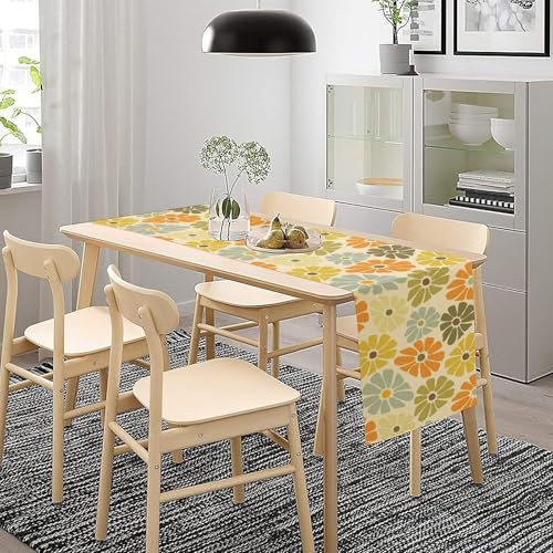 Retro Groovy Mid Century Table Runner Vintage Hippie Floral 1960s 1970s Boho Yellow Orange Dinner Runner for Country Farmhouse Kitchen Birthday Party Holiday 36X13inch - color: Bohoflower-6, size: L36"x W13"
