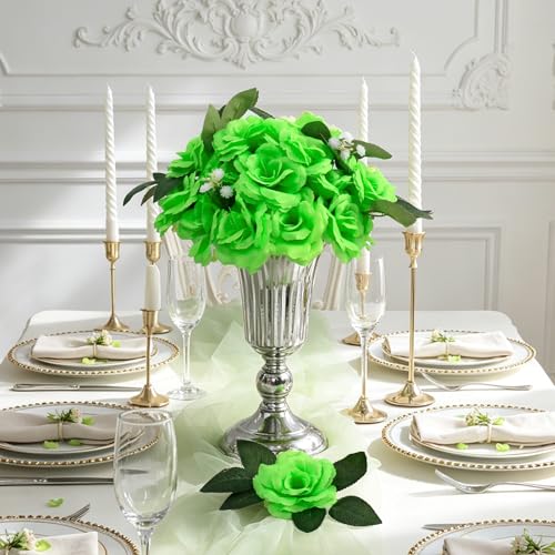 50 Pcs Rose Flower Head, Artificial Flowers Bulk for DIY Crafts, 3in Fake Rose Silk Flower Head wit Stem, Faux Flowers for Decoration, Wedding Home Party Decor Garland Decor (50, Grass Green) - color: Grass Green