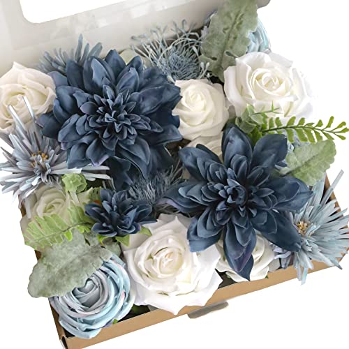 Lookein Artificial Flowers for DIY Wedding Decoration Bridal Bouquet Table Centerpieces Flower Garland Wreaths Aisle Arch Flower Decoration Home Decor, Retro Dusty Blue - color: Retro Dusty Blue