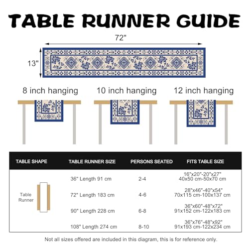 Chinoiserie Flower Dining Table Runner, Vintage Blue and White Porcelain Floral Burlap Kitchen Decoration, Farmhouse Retro Indoor Outdoor Home Decor Party Supply 13 x 72 Inches - color: Chinoiserie Flower, size: Table Runner 13''X72''