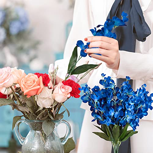 26.7'' Artificial Orchid Stems, 12Pcs Blue Silk Turquoise Orchids Flowers for Wedding Bridal Bouquet Boutonniere Wreath Table Centerpiece Outdoor Decor - color: Blue