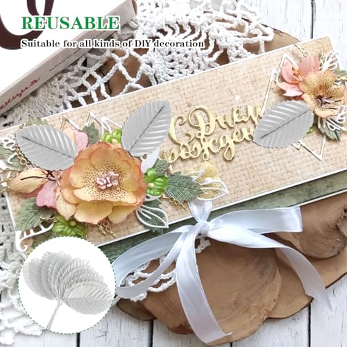 200 Pcs Silver Leaves for Crafts - Artificial Silk Faux Wired Single Leaf Wire Crafts Leaves - Plastic Artificial Flowers - For DIY Home Wreath, Wedding, Christmas - color: Silver