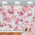 7x5ft Rose Floral Wall Backdrop Pink Rose Flowers Background Tea Party Backdrops Wedding Birthday Bridal Shower Valentine's Day Mother's Day Party Decoration Banner Studio Props - size: 7x5ft