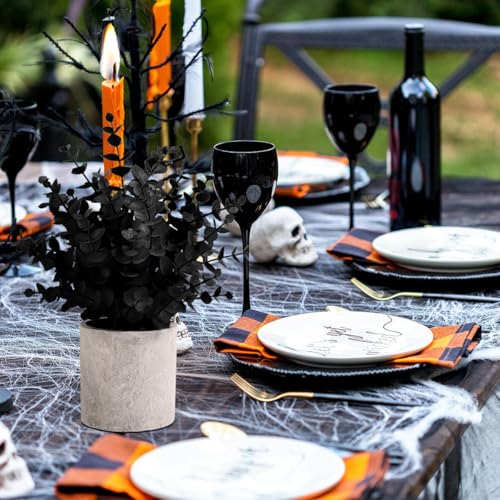 Coferset 2 Pack Black Fake Eucalyptus Small Fake Plants Potted Artificial Plants for Halloween Shelf Desk Home Farmhouse Room Coffee Table Decor Bathroom Decor (Black) - color: Black-small