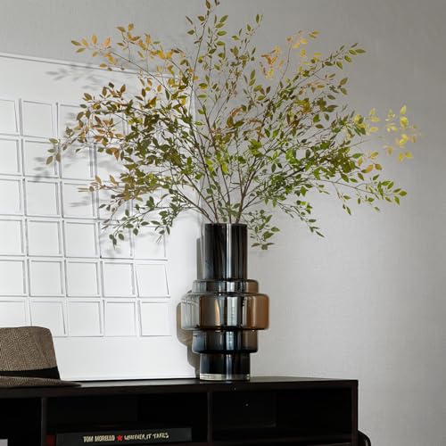 Artificial Greenery Branches Fake Plants Eucalyptus Stems,Plastics Ficus Stems for Vase, Faux Plants Indoor,43.3" Faux Greenery Indoor Vase Fillers for Home Decoration(3Pcs Orange) - color: Green Orange 3pcs