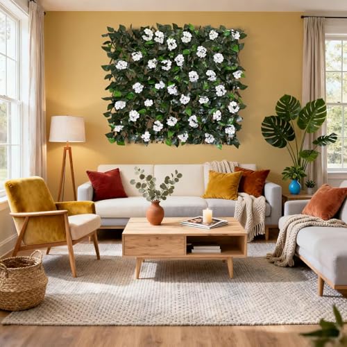 Expandable Fence Privacy Screen for Balcony Patio Outdoor,Decorative Faux Ivy Fencing Panel,Artificial Hedges (Single Sided Leaves)… - color: WHITE FLOWER