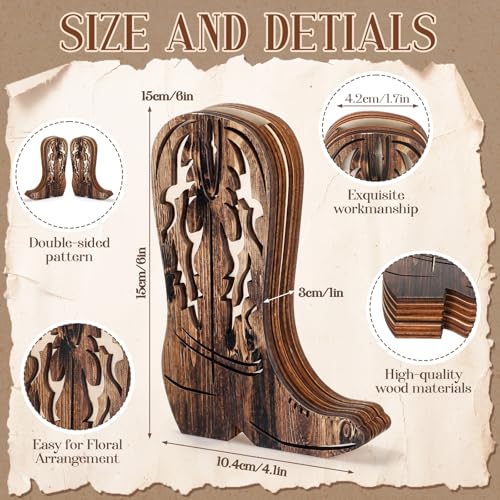 LemonRoad 6 Pcs Wooden Cowboy Boot Vases for Wedding Small Cowboy Boot Flower Vase for Flower Faux Greenery Rustic Western Decor for Table Centerpiece Weddings Party (Rustic Brown) - color: Rustic Brown, size: Classic