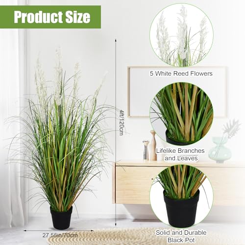4ft Tall Artificial Pampas Grass, 4 Pcs Faux Plants for Indoor Outdoor Floor Decor, Large Greenery for Garden Patio Home Lobby - color: 4pack Green