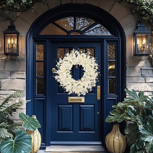 24 Inch Artificial White Forsythia Flower Wreath, Silk & Paper Bridal Floral Wreath for Front Door, Elegant Winter Wedding & Spring Summer Decor, All Season Farmhouse Porch Wall Decor - color: White
