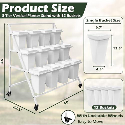 PROLEE Flower Display Stand with 12 Buckets, Flower Cart 3 Layers, Flower Stand Metal with Wheels, Moving Florist Bouquet Shelf, Triangular Rack, White - color: White