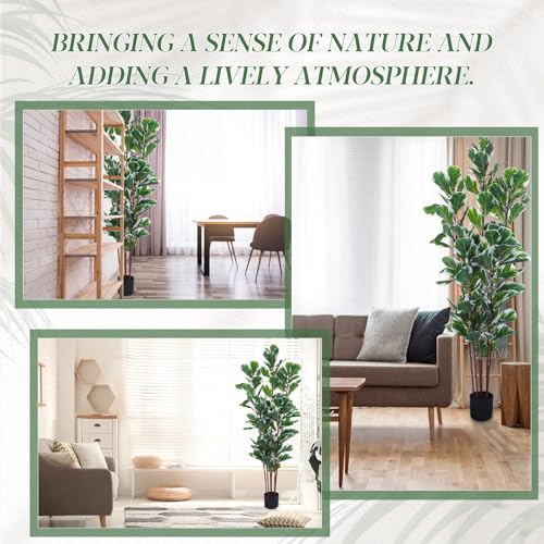 Giegxin 8 ft Artificial Fiddle Leaf Fig Tree with Plastic Nursery Pot, Large Fake Fiddle Plant, Tall Faux Ficus Lyrata Tree, Realistic Ficus Plant for Indoor Outdoor House Living Room Office Decor