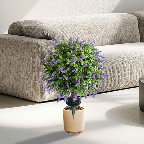2-Piece Artificial Lavender Ball Tree, 23 inches, UV-Resistant with Wooden Stakes, for Indoor/Outdoor Decoration use