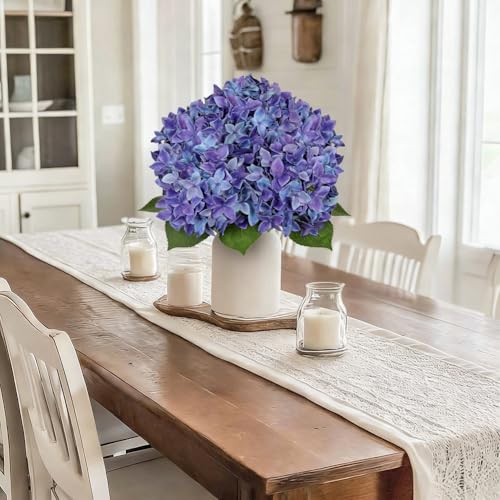 Artificial Hydrangea Flowers Real Touch Faux Hydrangeas Flower 7 Inch Large Hydrangea Heads with Unique Petal Shape, 23.6" Long Blue Hydrangeas Stems for Vase Wedding Home Table Centerpiece Decor - color: Deluge