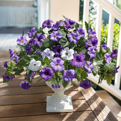 HyeFlora Artificial Flowers for Outdoors 2PCS Faux Petunias Silk Fake Flowers for Outside Planter UV Resistant Realistic Home Garden Porch Decor (Purple) - color: Purple