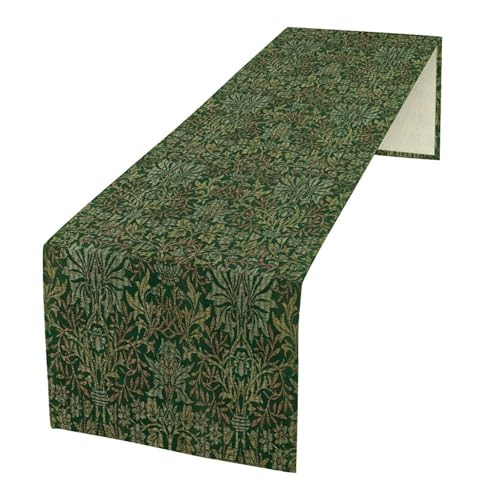 William Morris Style Plant Table Runner for Table Decor, Rustic Red Art Flower Vintage Floral Botanical Bird Printed for Kitchen Dining Room Living Room Party Office Holiday Decorate 13" x 36" - color: William Morris_7, size: 13"W x 36"L (Pack of 1)