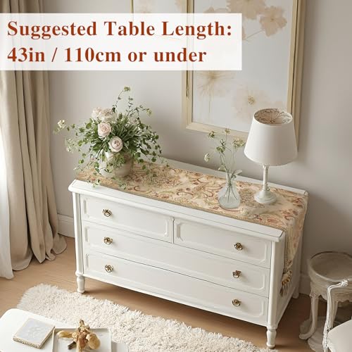 kilofly Elegant Floral Brocade Jacquard Table Runner Tassels (69 x 12 inches) - color: Khaki, size: 69*12 inch