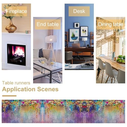 Watercolor Floral Table Runner Linen Table Decor with Purple Flower Printed for Dining Room, Kitchen Office Living Room Party Holiday Home Decorate 13" x 36" - color: Floral_12, size: 13"W x 36"L (Pack of 1)