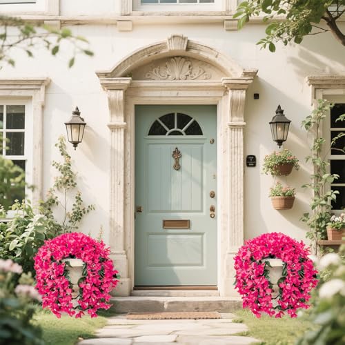 Artificial Flowers for Outdoors Fake Hot Pink Bougainvillea Hanging Flower Decoration, 2Pcs Realistic Faux Silk Plants Long Trailing Vines, Spring Decor for Porch Patio Balcony Planter Yard - color: Bougainvillea - Hotpink