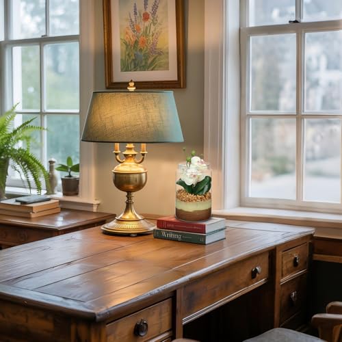 White Orchids Artificial Flowers with Vase, Small Faux Orchid Arrangement Fake Orchids Plant in Terrarium Jar Small White Orchid Centerpieces for Kitchen Dining Room Tables Bathroom Nightstand Decor - color: White +Beige &Brown Sand