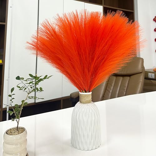 30pcs 22" Orange Pampas Grass - Faux Pampas Grass Decor Artificial Pampas Grass for Tabke Vase Fluffy Artificial Pampas Grass for Boho Home Wedding Mothers Day Decoration - color: Orange, size: 30pcs