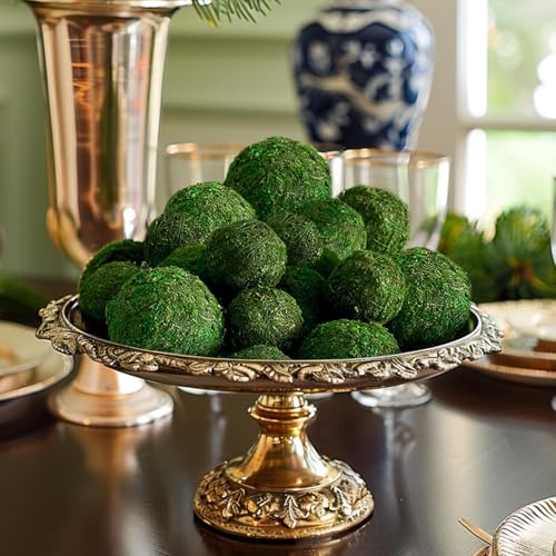 Biubee 18 Pack Decorative Faux Dried Moss Balls- 6pcs 3.1" Artificial Green Plant Mossy Globes+ 12pcs 2.2" Handmade Sphere Moss Gift for Home Dough Bowl Vase Chinoiserie Decors Party Wedding Display - size: S/L(18pcs)