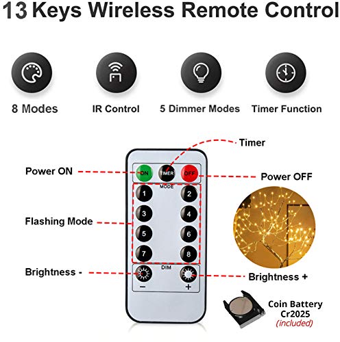 OURBAOFU 20” 108LED Fairy Sparkly Tree Lamp with Remote Control, USB&3AA Powered 8 Modes, DIY Bonsai Artificial Tree Lights, Fairy Spirit Tree Light for Bedrooms Desktop Christmas (Warm White) - color: Warm White, size: 108LED with Remote