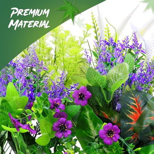 Artificial Plants Outdoor UV Resistant, 14 Bundles Faux Greenery for Outdoors, Fake Plants for Outdoor Planters, Planter Fillers for Front Porch, Window Boxes, Patio & Garden Decor - color: Green 801