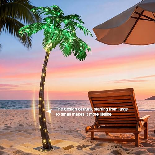 Lightshare 5 Feet Palm Tree 96LED Lights Artificial Fake Tree Decoration for Tiki Bar Outside Patio Porch Pool Christmas Nativity - size: 5ft