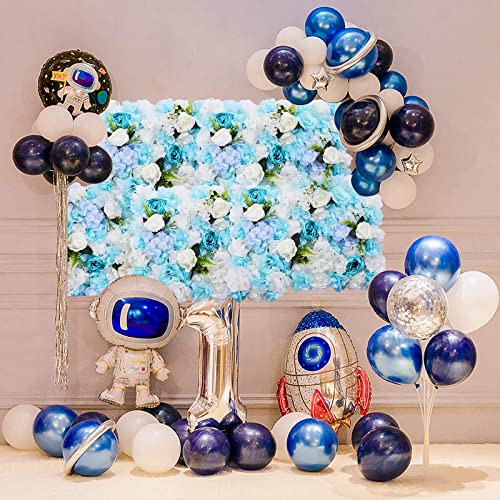 Artificial Flower Wall Panels, 6 Pcs Rose Peony Flower Leaves Wall Backdrop Fake Flowers Wall Panel for Party Wedding 24" X 16" Light Blue - color: 6 Pcs Light Blue