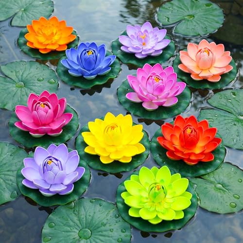 Suncalla 24 Pcs Artificial Floating Foam Lotus Flower with Water Lily Pad, 4", 14 Colors Lifelike Ornament Home Garden Pond Decor Indian Decorations Return Gifts - color: Colorful, size: 4"